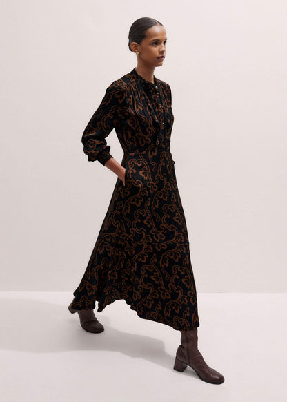 Black Floral Scroll Print Crepe Signature Maxi Dress | ME+EM