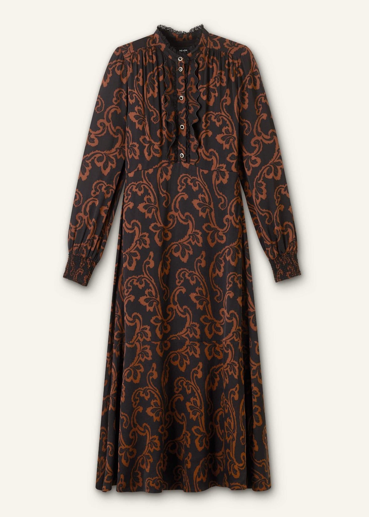 Black Floral Scroll Print Crepe Signature Maxi Dress | ME+EM