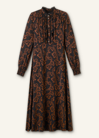 Black Floral Scroll Print Crepe Signature Maxi Dress | ME+EM