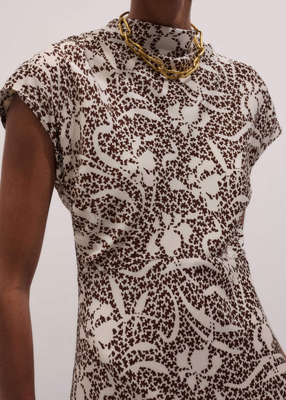 Brown Speckled Bloom Print Bias Cut Maxi Dress | ME+EM