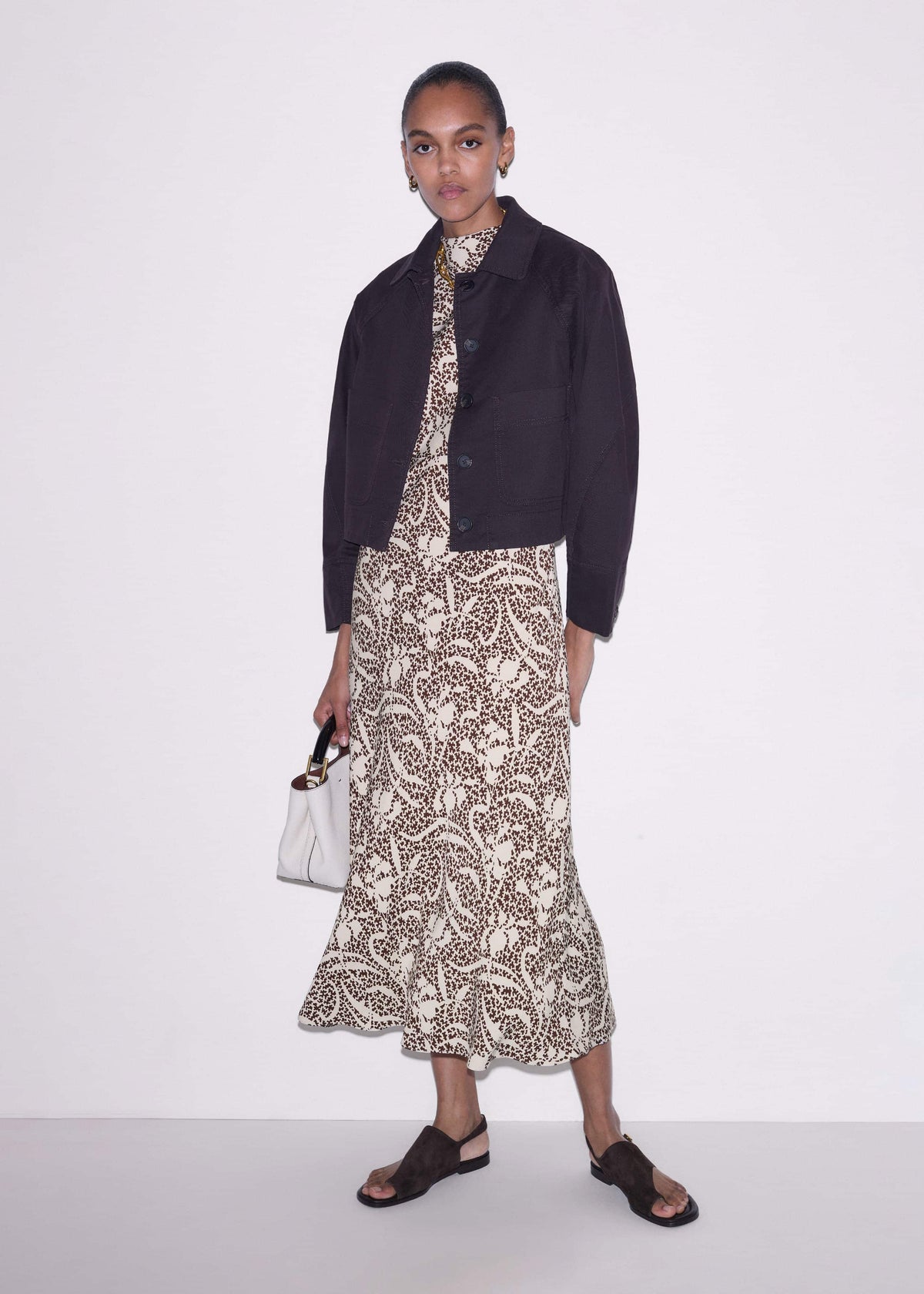 Brown Speckled Bloom Print Bias Cut Maxi Dress | ME+EM
