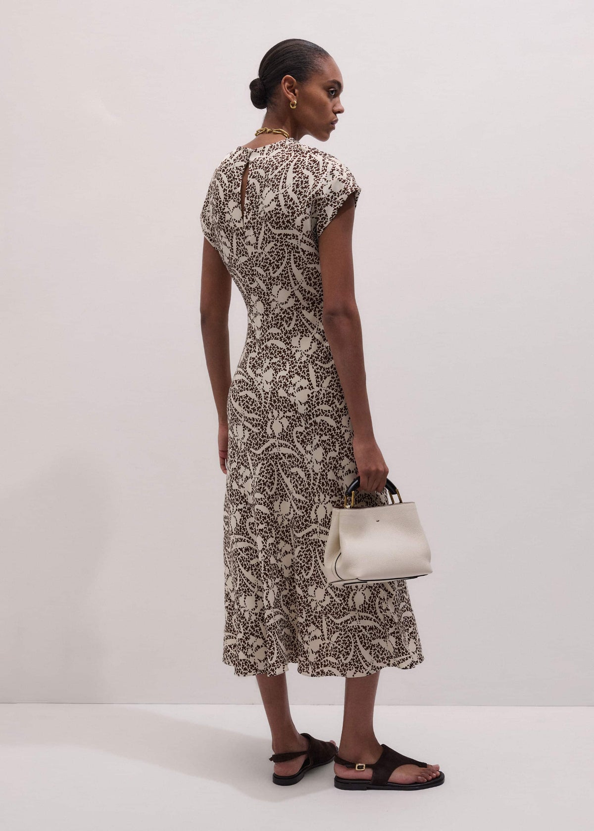 Brown Speckled Bloom Print Bias Cut Maxi Dress | ME+EM