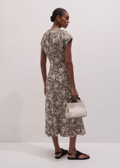 Brown Speckled Bloom Print Bias Cut Maxi Dress | ME+EM