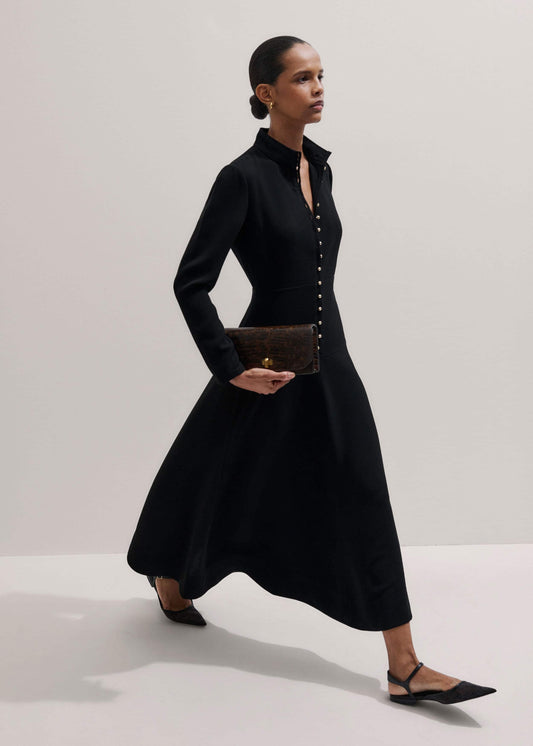 Black A-Line Feature Button Maxi Dress | ME+EM