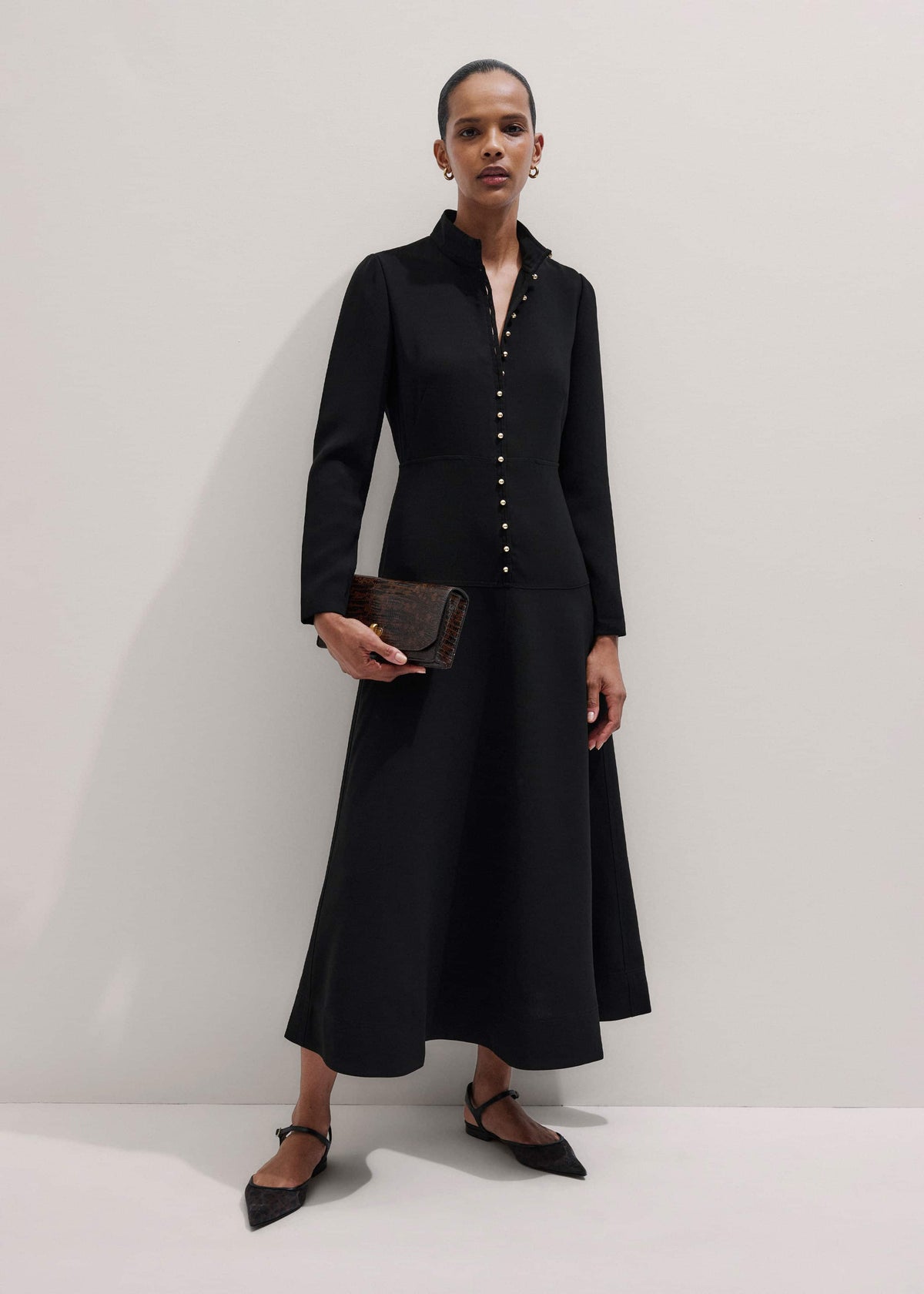 Black A-Line Feature Button Maxi Dress | ME+EM