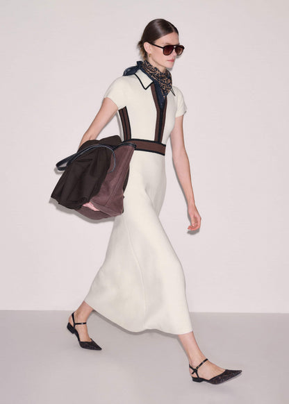 Cream Milano Knit Collared Fit + Flare Maxi Dress | ME+EM