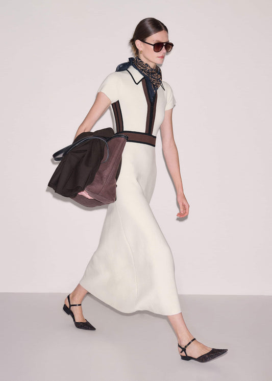 Cream Milano Knit Collared Fit + Flare Maxi Dress | ME+EM