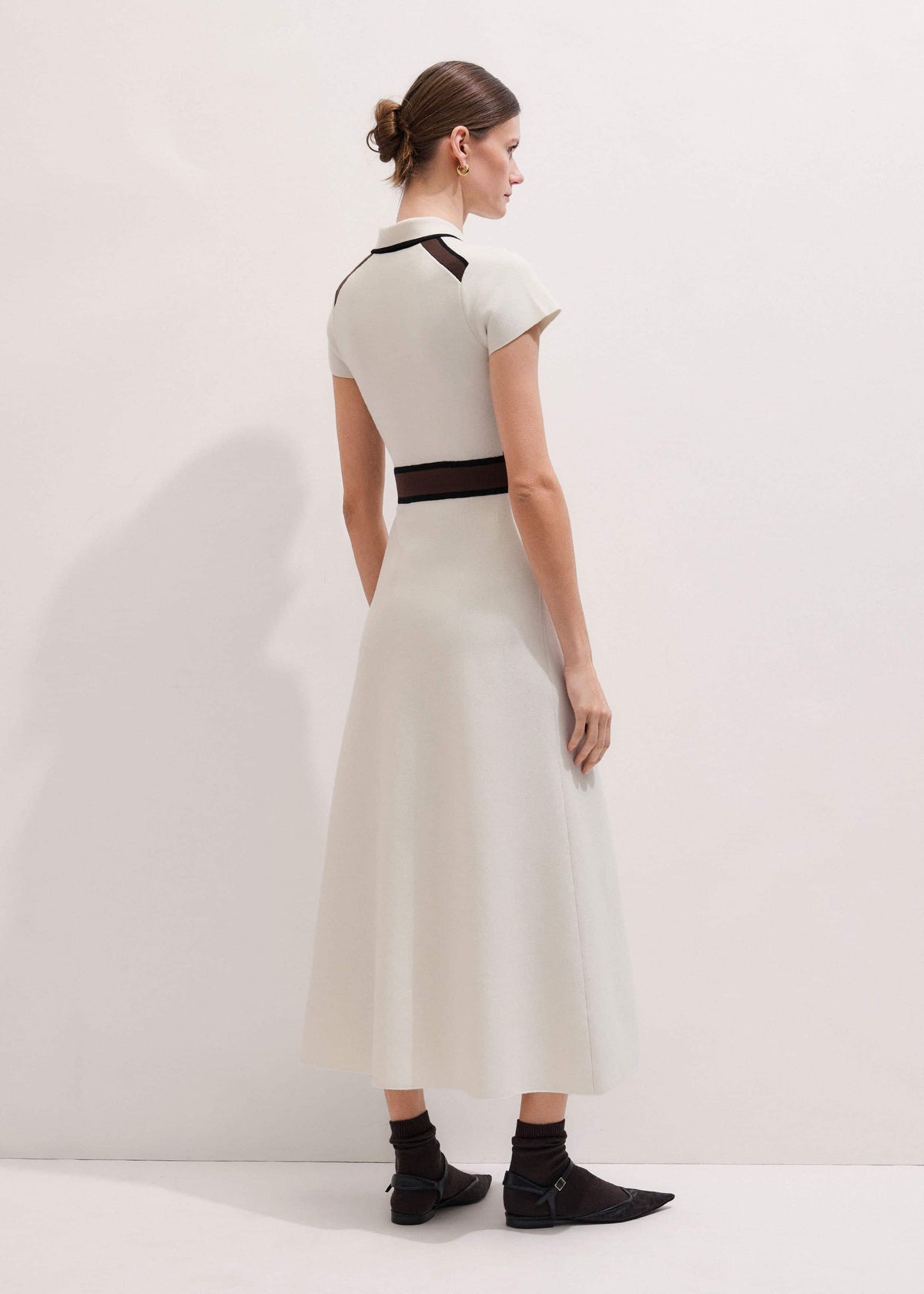 Cream Milano Knit Collared Fit + Flare Maxi Dress | ME+EM