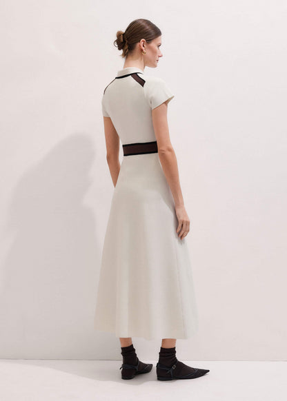 Cream Milano Knit Collared Fit + Flare Maxi Dress | ME+EM