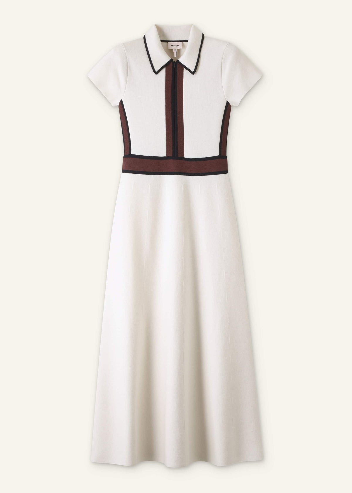 Cream Milano Knit Collared Fit + Flare Maxi Dress | ME+EM