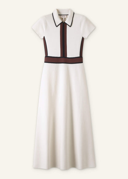 Cream Milano Knit Collared Fit + Flare Maxi Dress | ME+EM