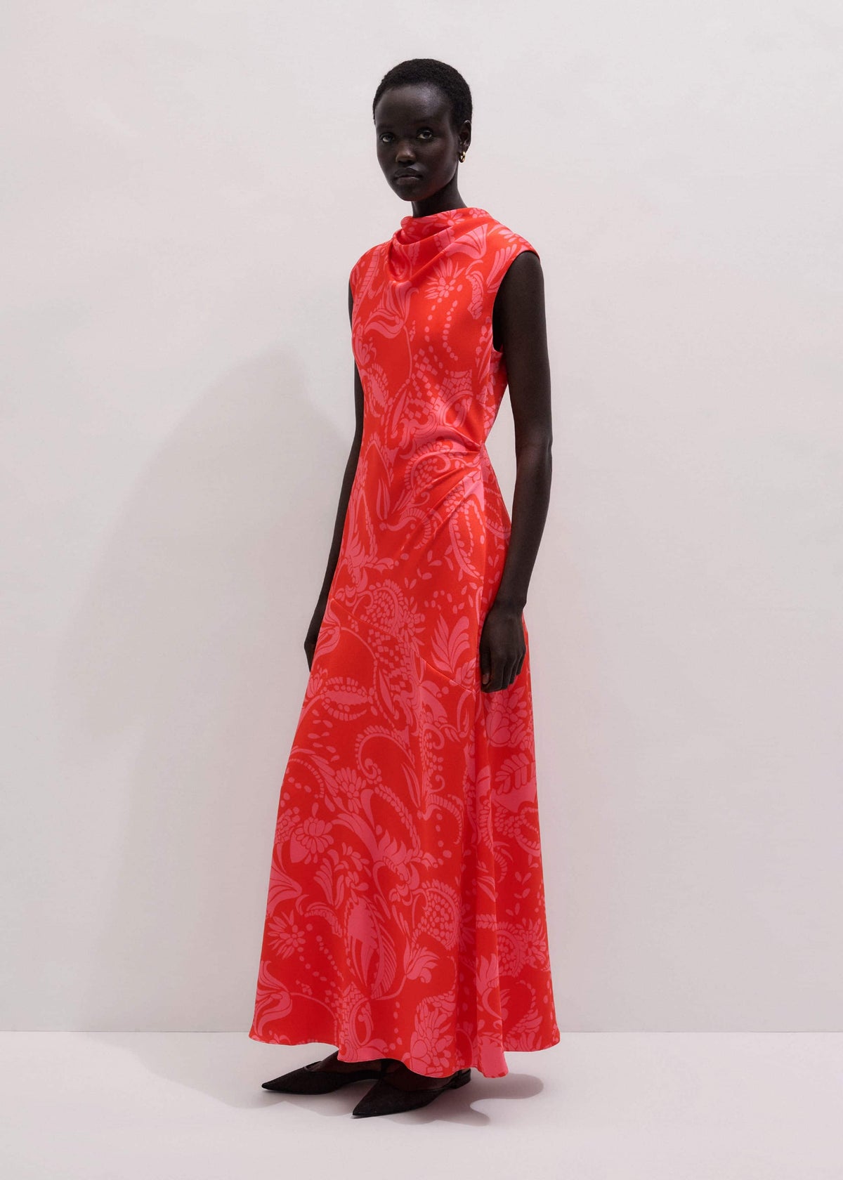 Orange Stylised Silhouette Print Bias Cut Full Length Dress | ME+EM