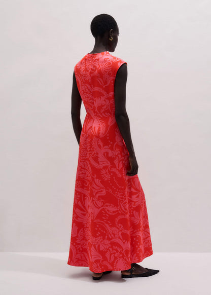 Orange Stylised Silhouette Print Bias Cut Full Length Dress | ME+EM