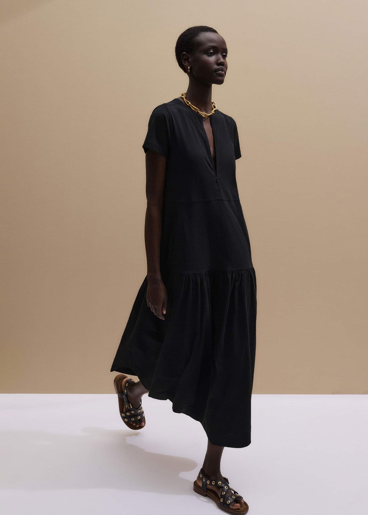 Black A-Line Tiered Maxi Dress | ME+EM