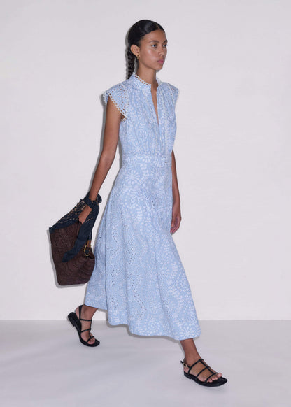 Blue Broderie Anglaise Fit + Flare Maxi Dress | ME+EM