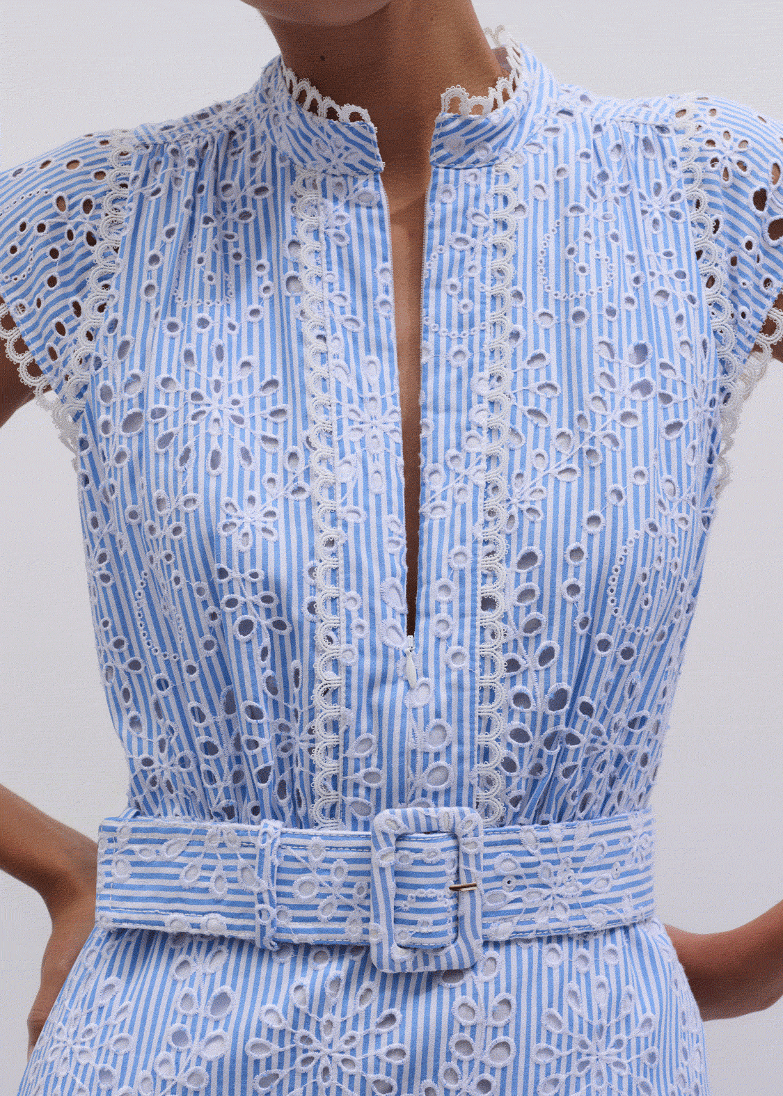 Blue Broderie Anglaise Fit + Flare Maxi Dress | ME+EM