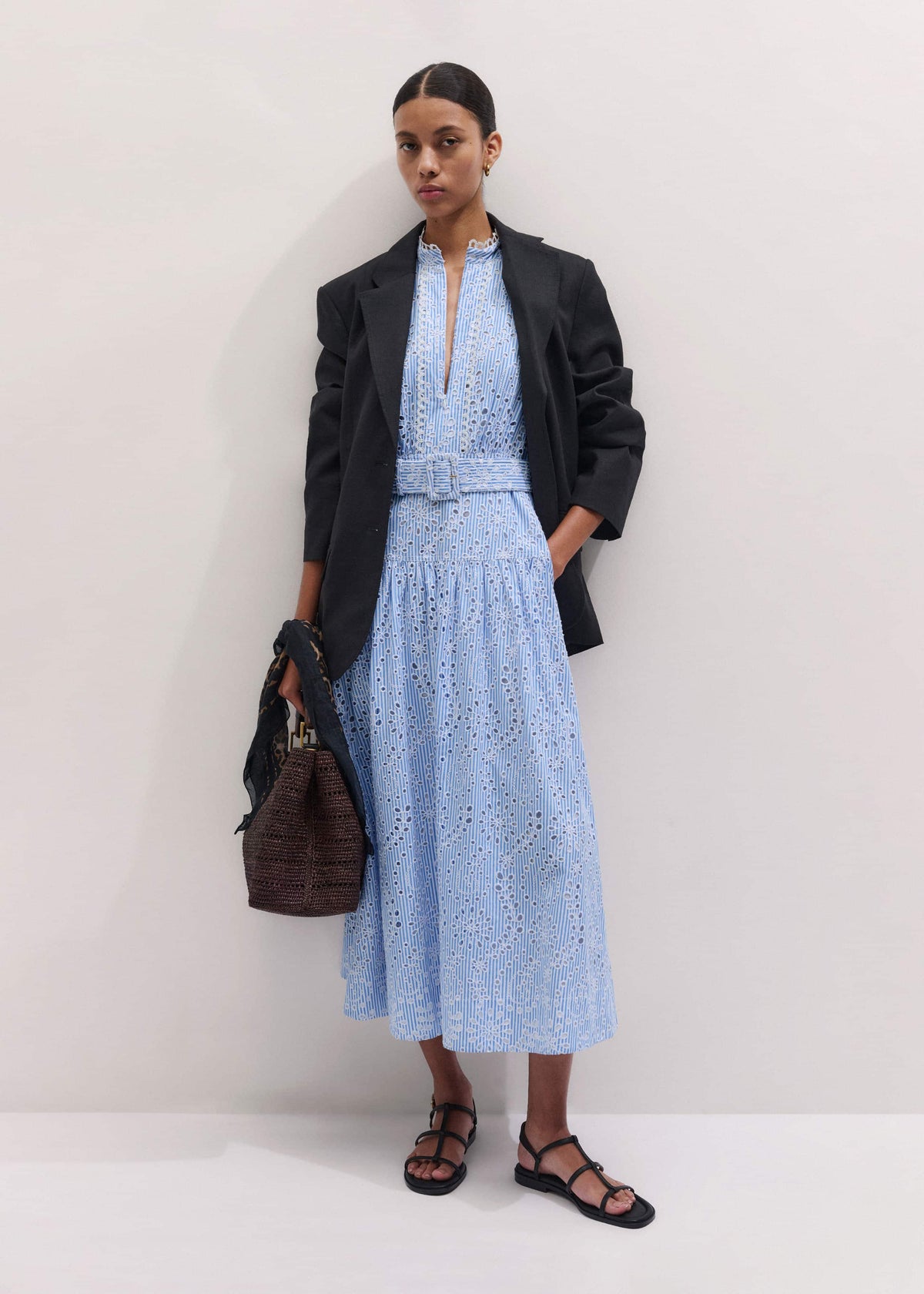 Blue Broderie Anglaise Fit + Flare Maxi Dress | ME+EM