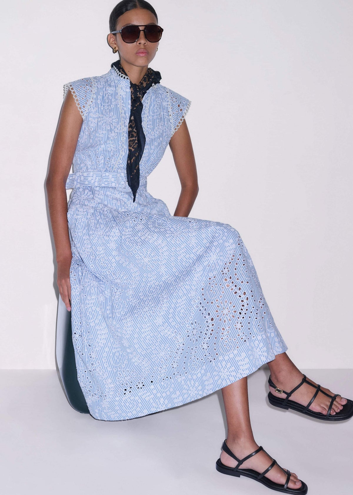 Blue Broderie Anglaise Fit + Flare Maxi Dress | ME+EM