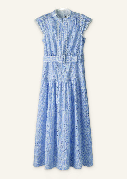 Blue Broderie Anglaise Fit + Flare Maxi Dress | ME+EM