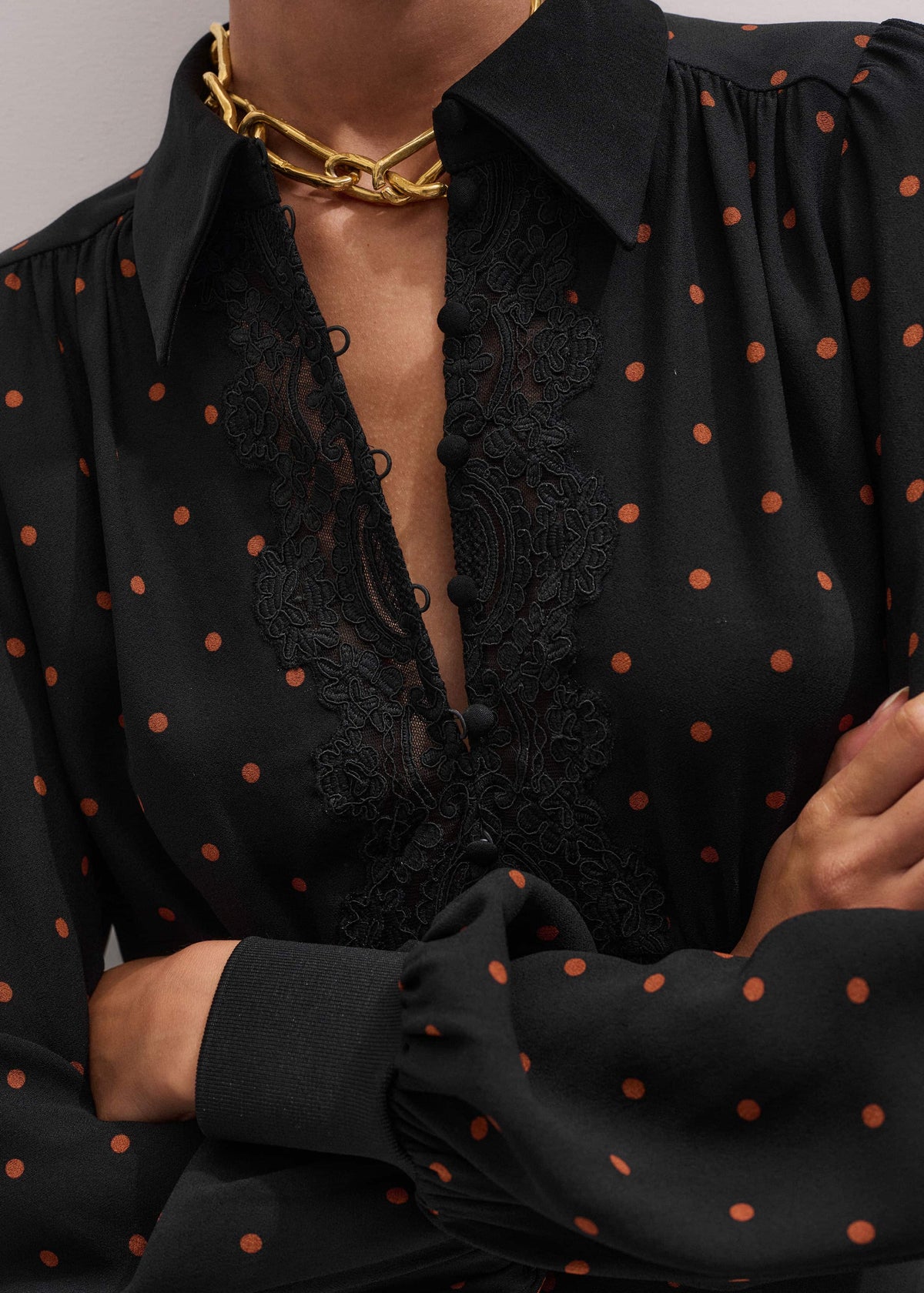 Black Winter Polka Dot Lace Trim Maxi Dress | ME+EM
