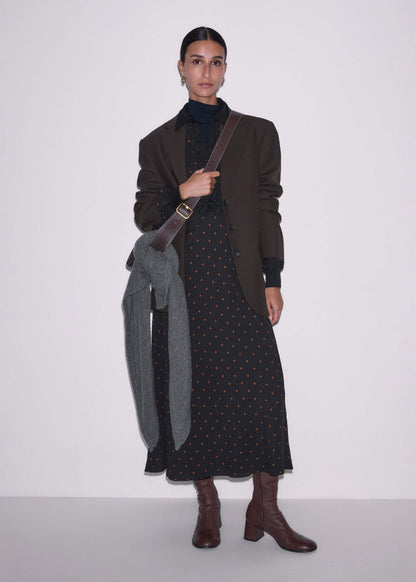 Black Winter Polka Dot Lace Trim Maxi Dress | ME+EM