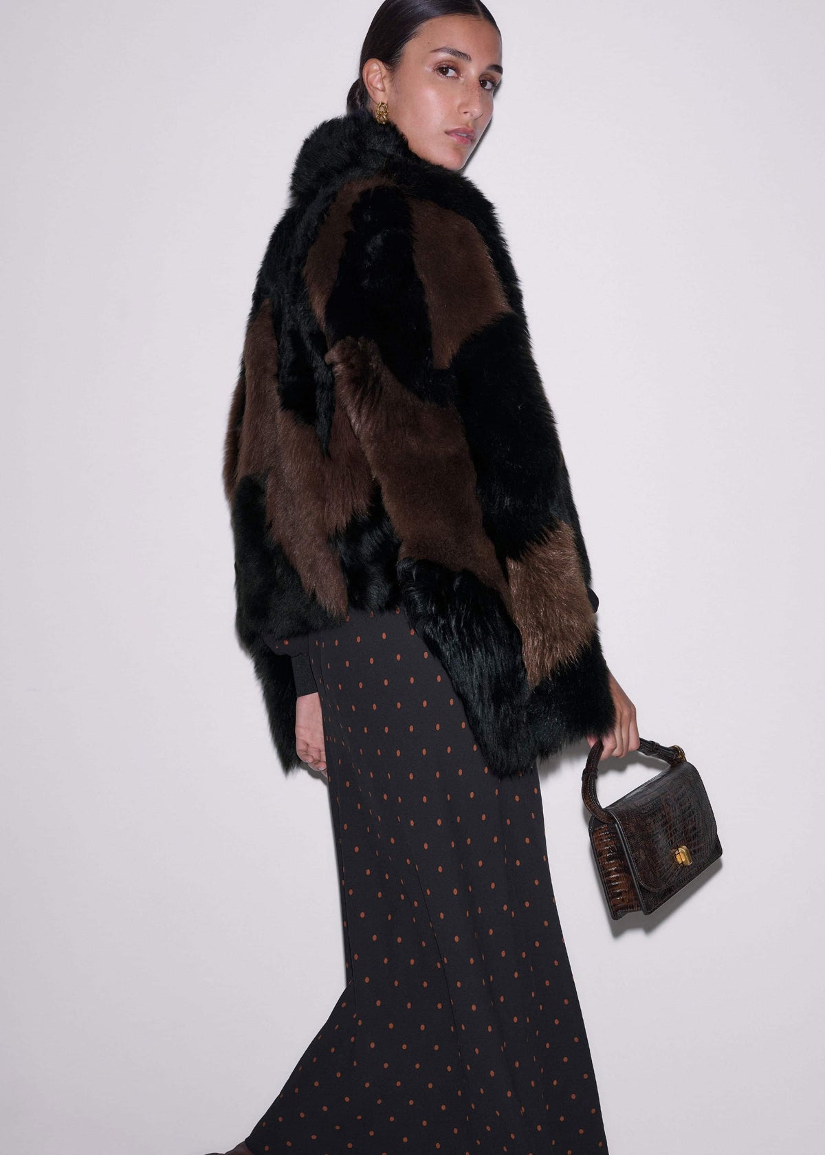 Black Winter Polka Dot Lace Trim Maxi Dress | ME+EM