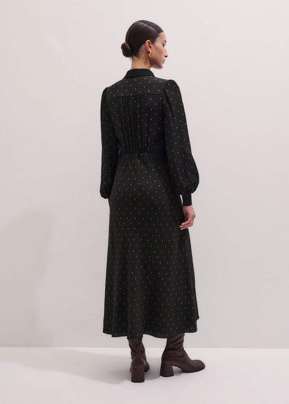 Black Winter Polka Dot Lace Trim Maxi Dress | ME+EM