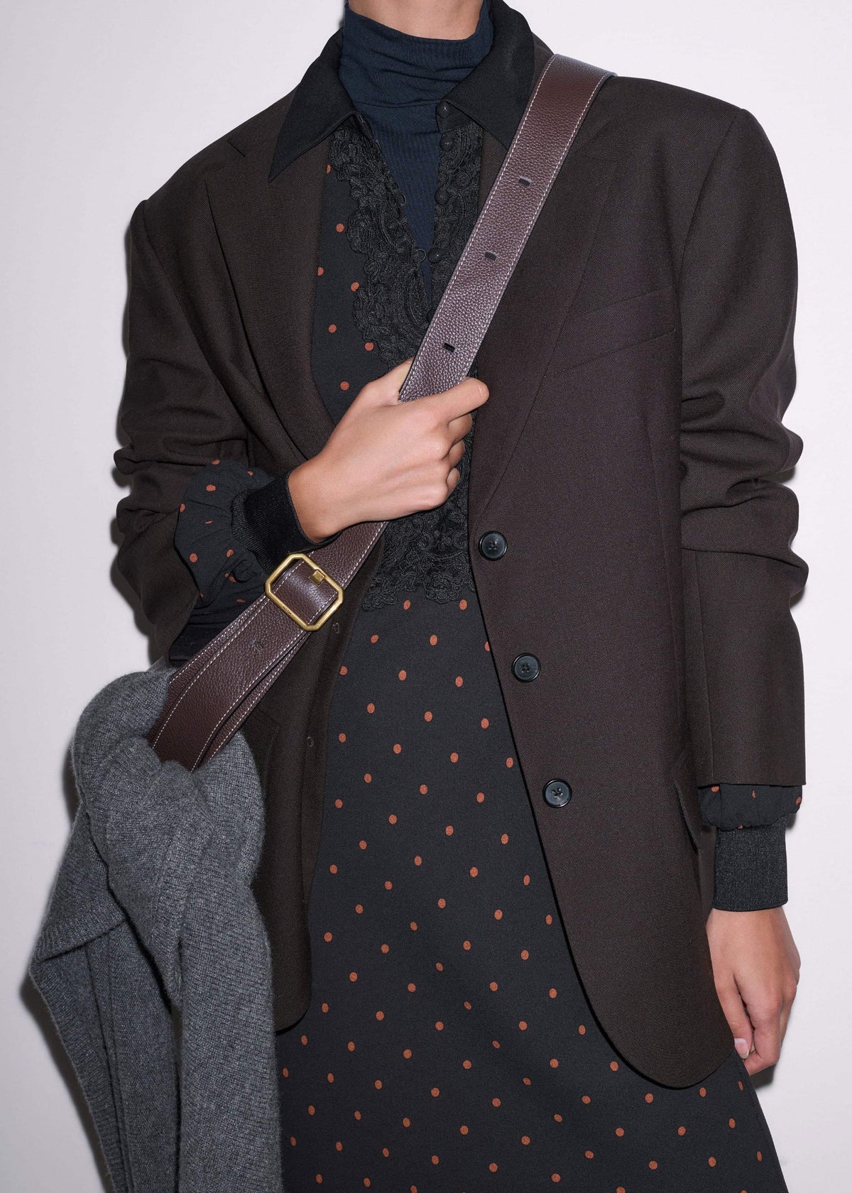 Black Winter Polka Dot Lace Trim Maxi Dress | ME+EM
