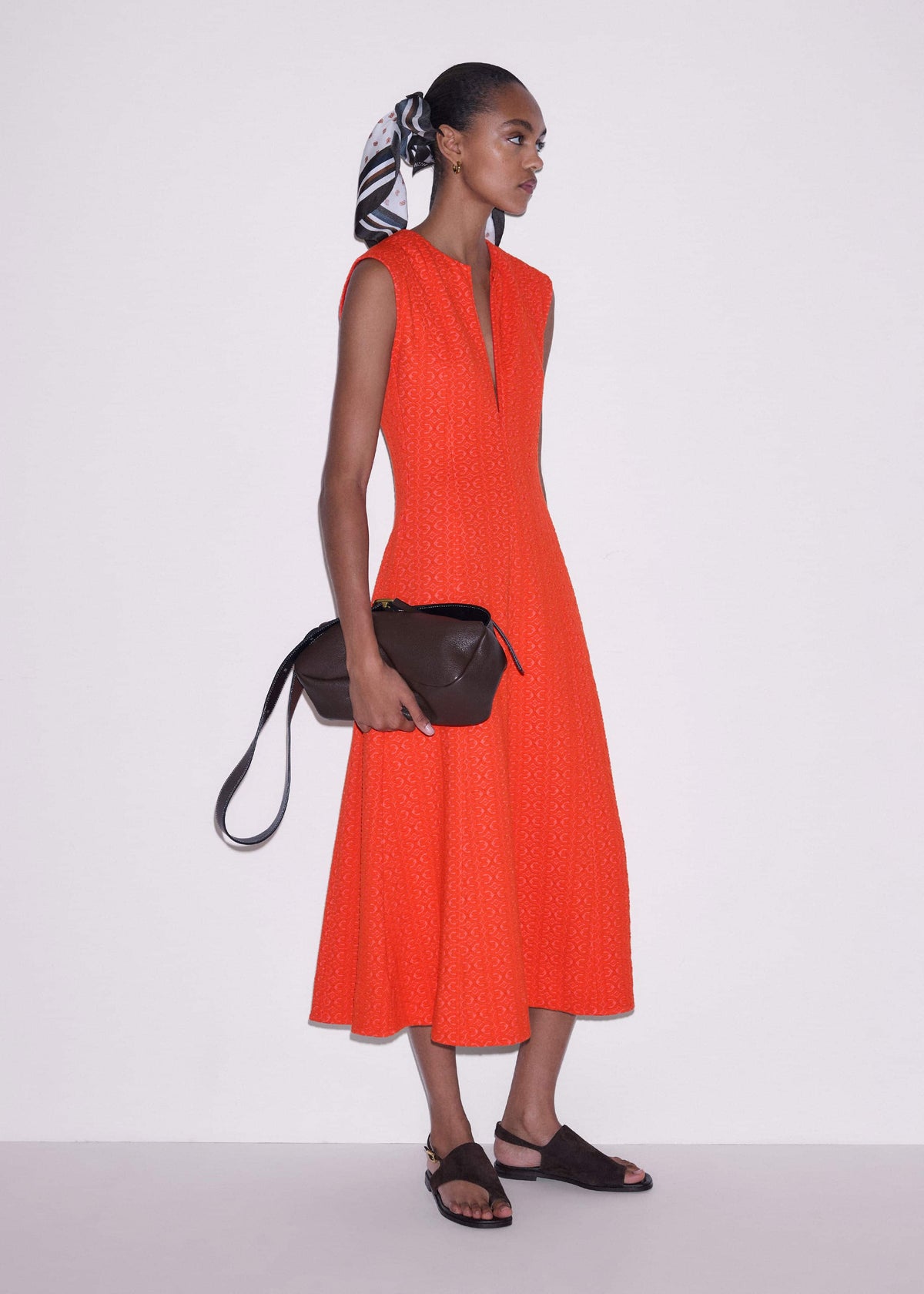 Orange Curling Crosses Jacquard Midi Dress | ME+EM