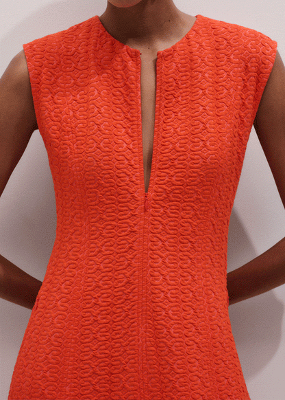 Orange Curling Crosses Jacquard Midi Dress | ME+EM