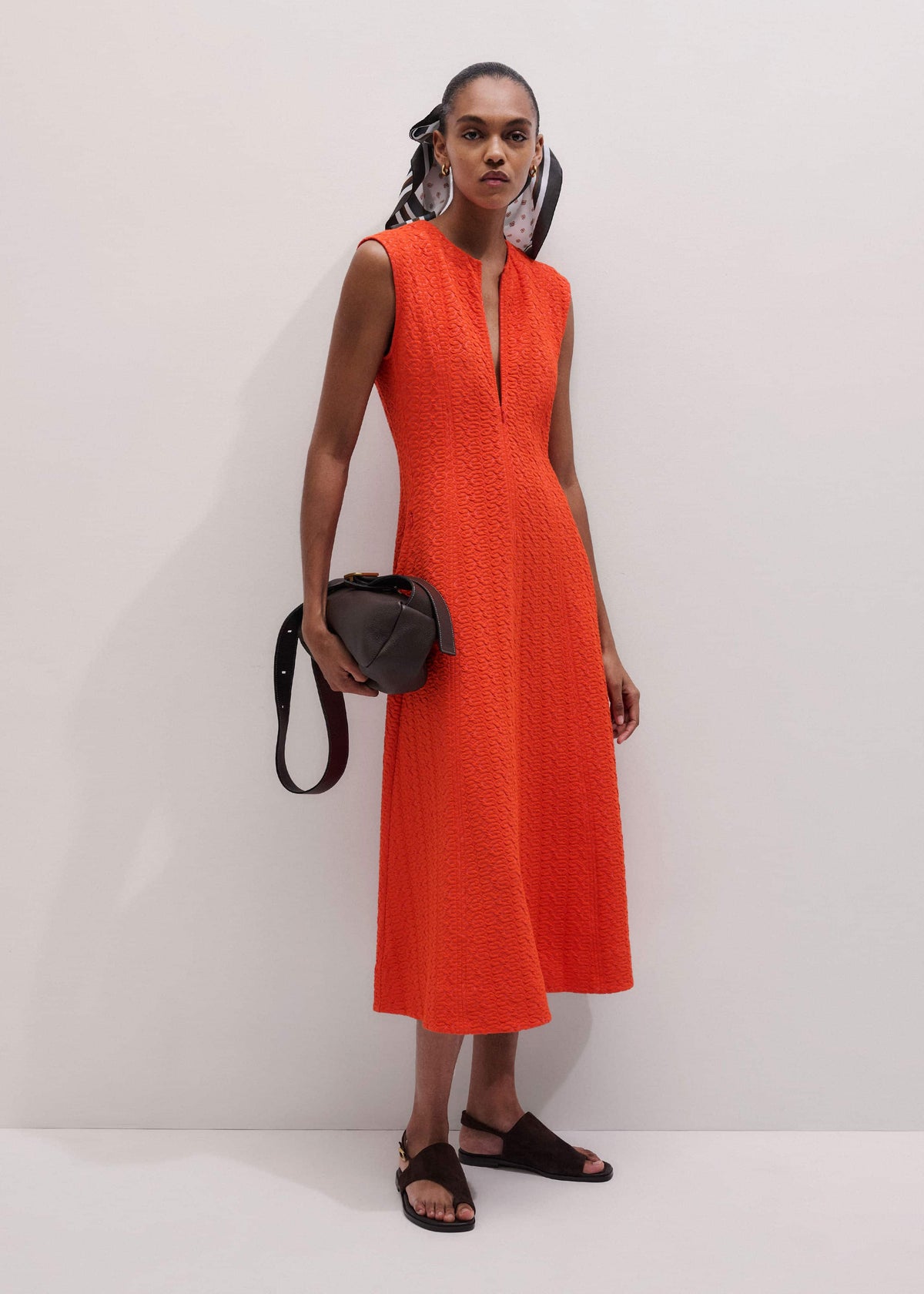 Orange Curling Crosses Jacquard Midi Dress | ME+EM