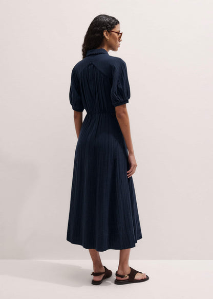 Navy Cheesecloth Intricate Detail Fit + Flare Midi Dress | ME+EM