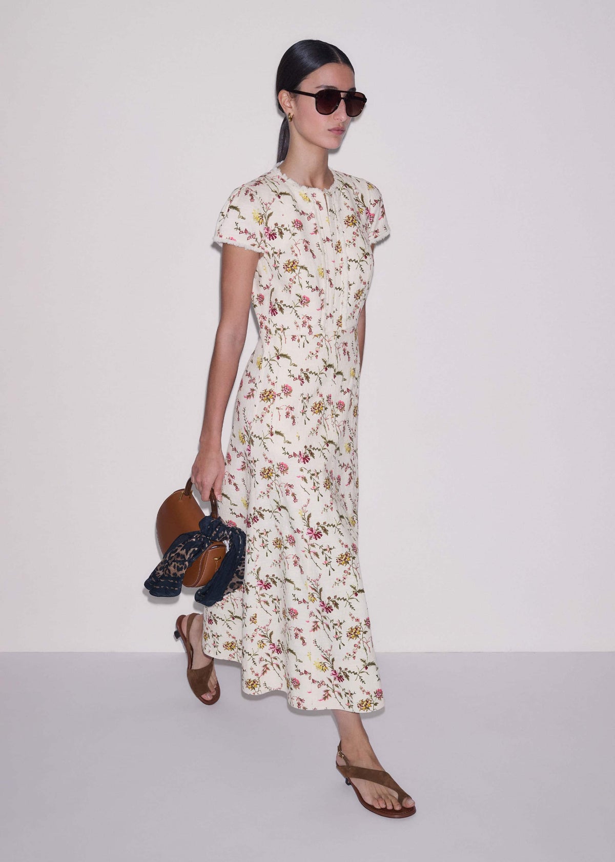Cream Wild Spring Floral Print Fit + Flare Midi Dress | ME+EM