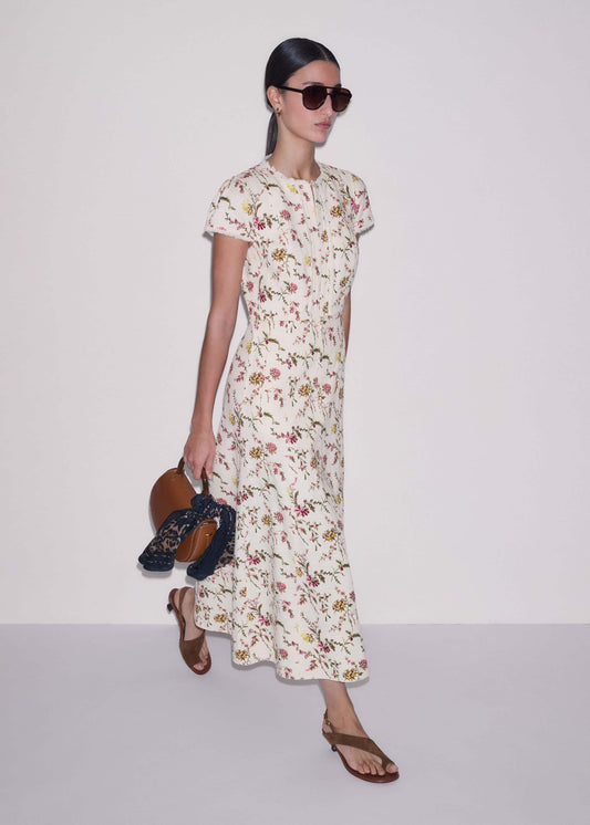 Cream Wild Spring Floral Print Fit + Flare Midi Dress | ME+EM