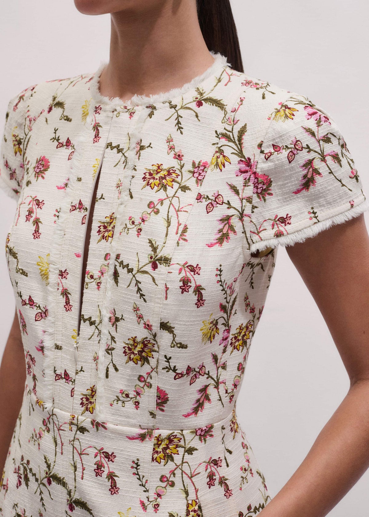 Cream Wild Spring Floral Print Fit + Flare Midi Dress | ME+EM