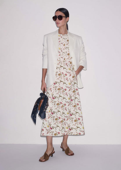 Cream Wild Spring Floral Print Fit + Flare Midi Dress | ME+EM