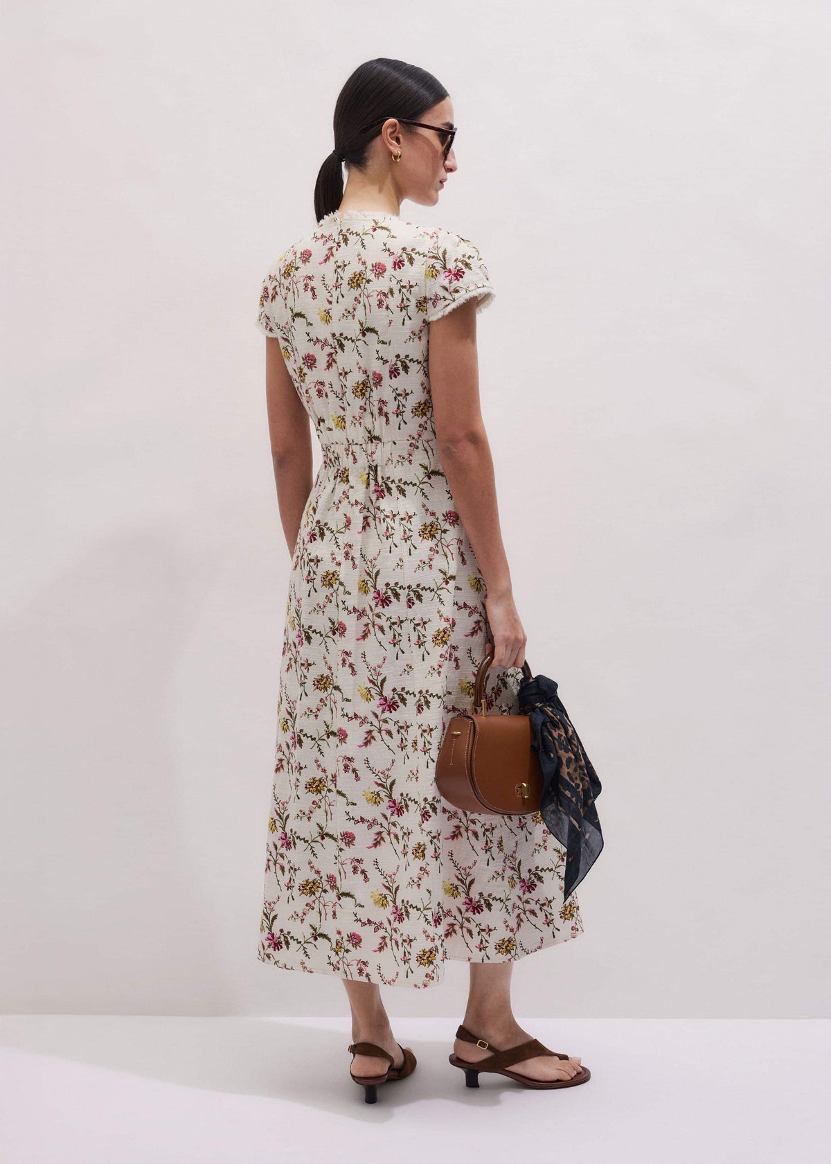 Cream Wild Spring Floral Print Fit + Flare Midi Dress | ME+EM