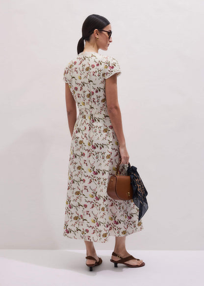 Cream Wild Spring Floral Print Fit + Flare Midi Dress | ME+EM