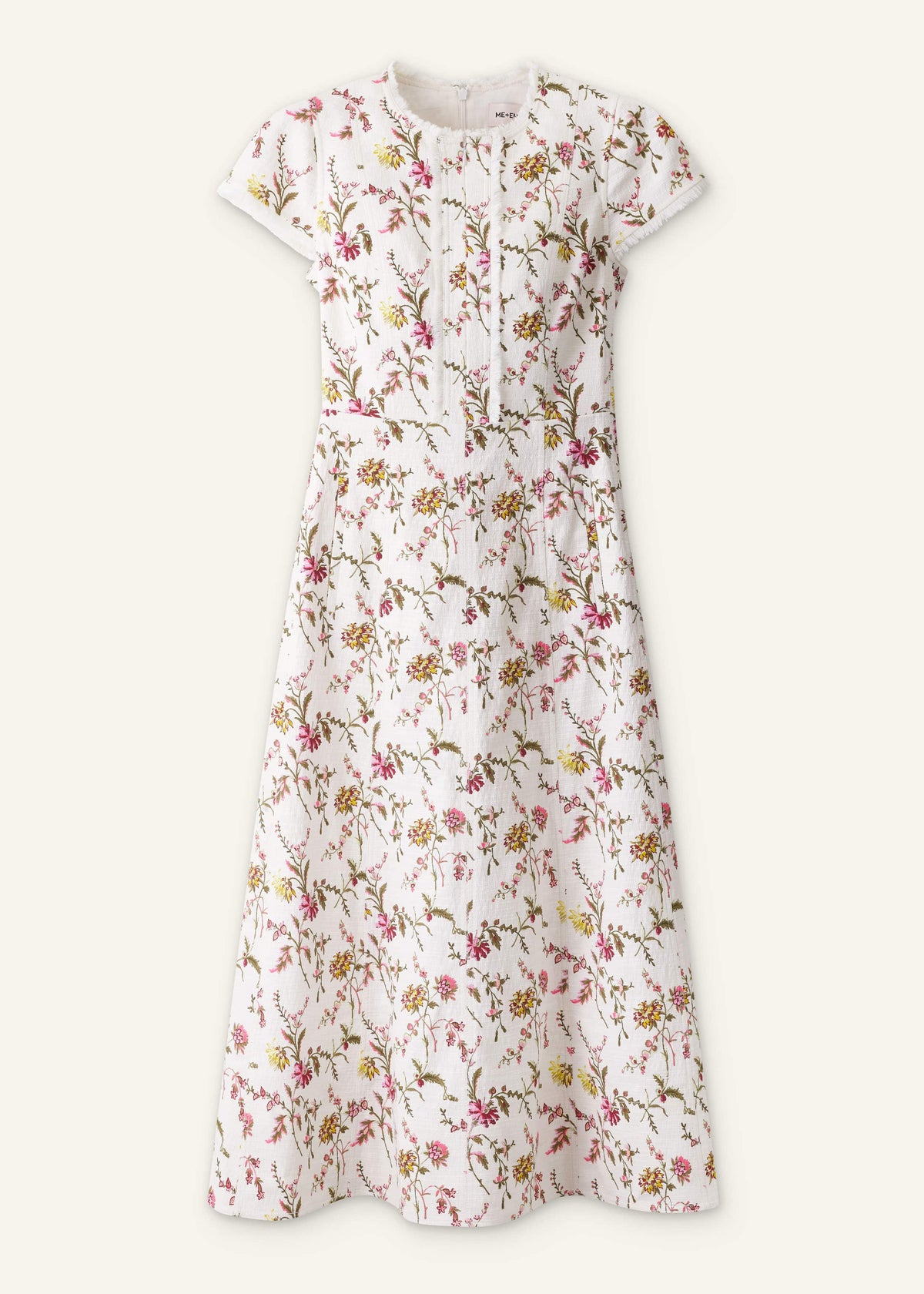Cream Wild Spring Floral Print Fit + Flare Midi Dress | ME+EM