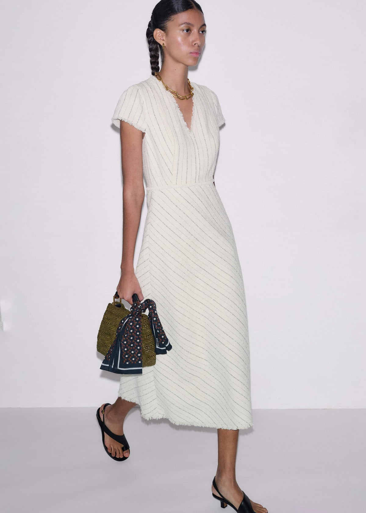 Ivory Striped Fit + Flare Midi Dress | ME+EM