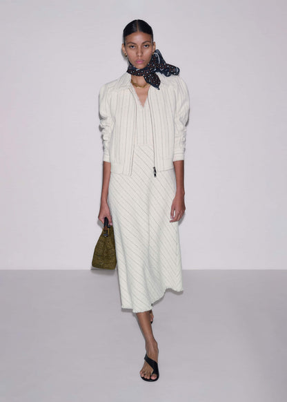 Ivory Striped Fit + Flare Midi Dress | ME+EM