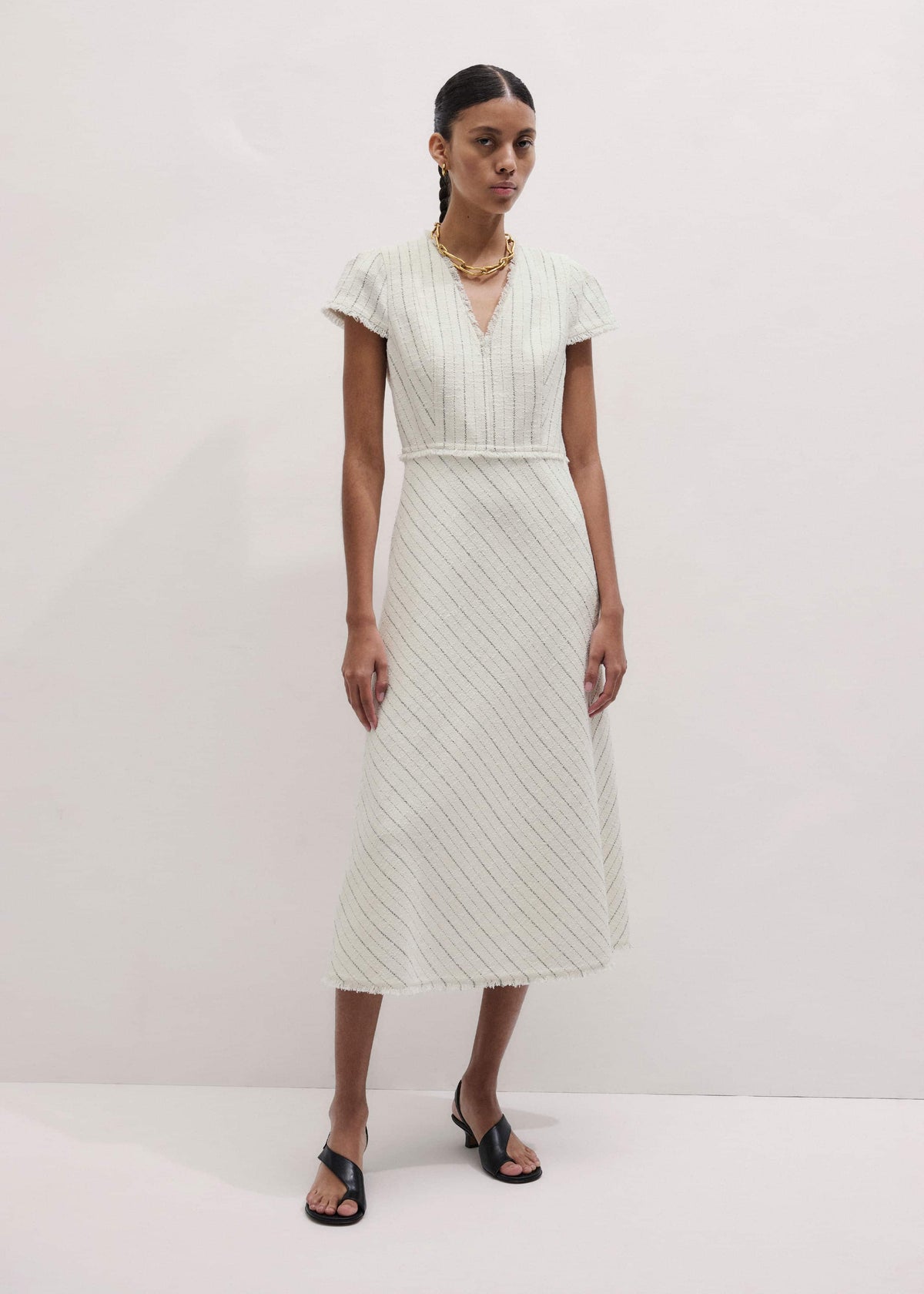 Ivory Striped Fit + Flare Midi Dress | ME+EM