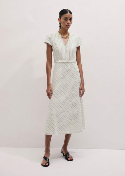 Ivory Striped Fit + Flare Midi Dress | ME+EM