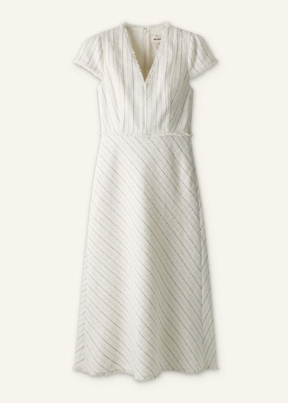 Ivory Striped Fit + Flare Midi Dress | ME+EM