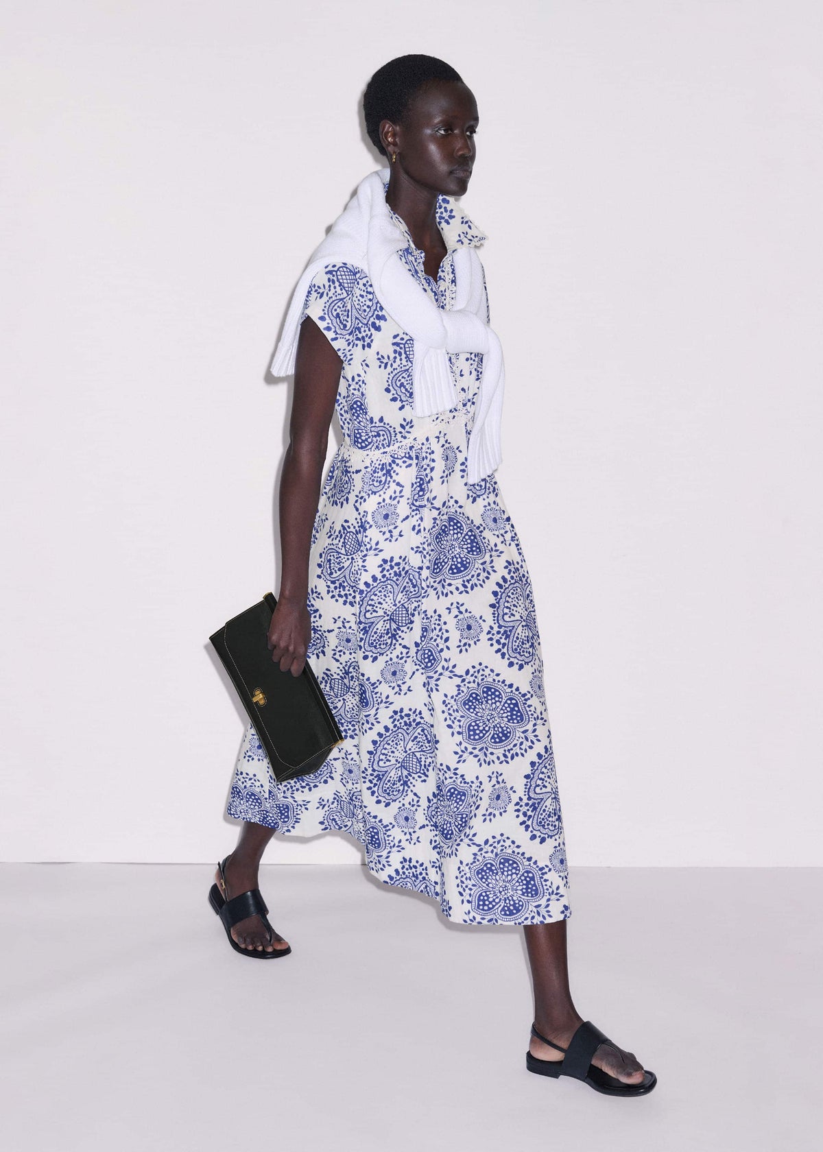 White Cheesecloth Fit + Flare In-Full-Bloom Print Midi Dress | ME+EM