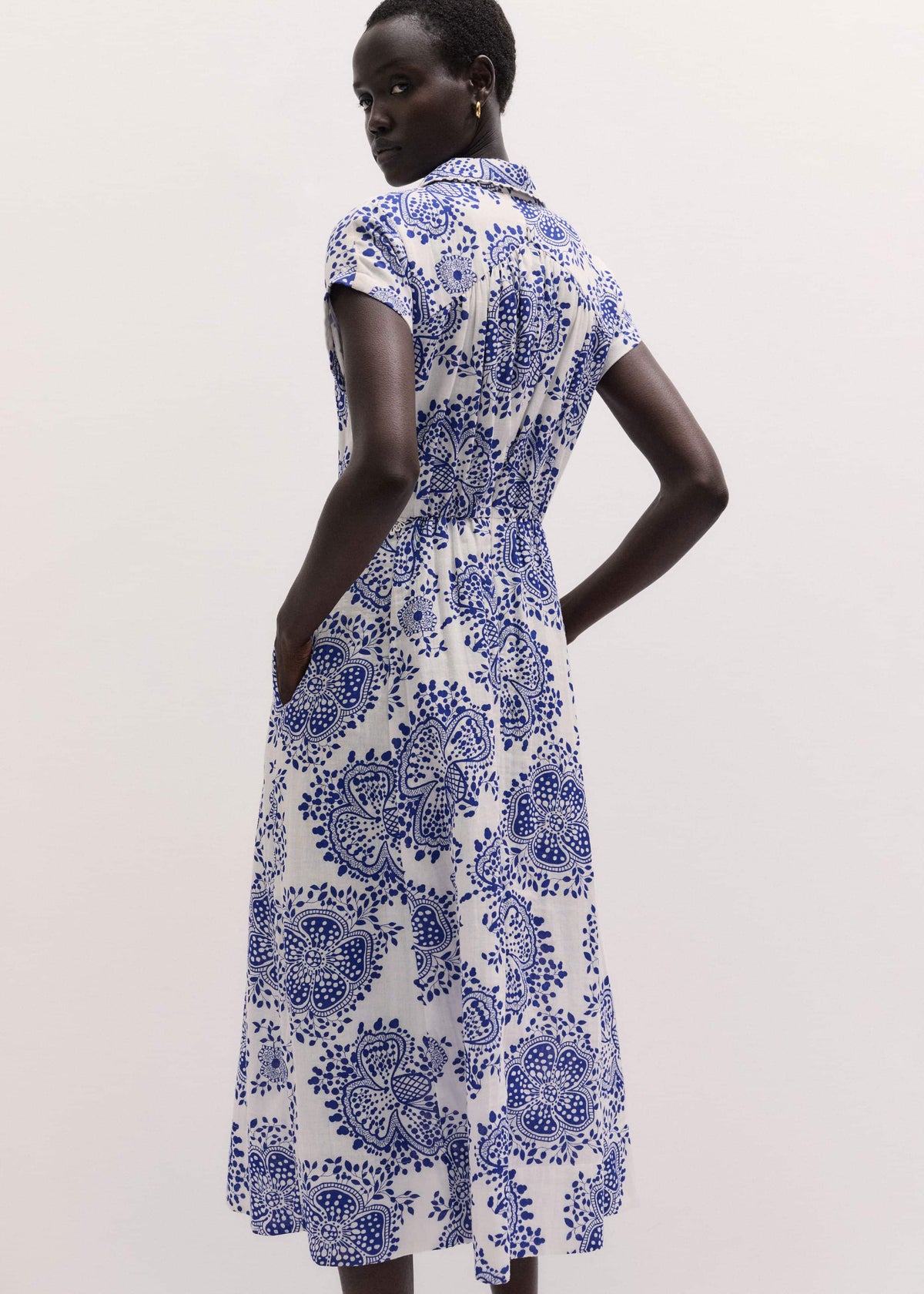 White Cheesecloth Fit + Flare In-Full-Bloom Print Midi Dress | ME+EM