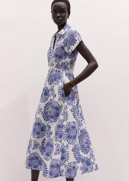White Cheesecloth Fit + Flare In-Full-Bloom Print Midi Dress | ME+EM