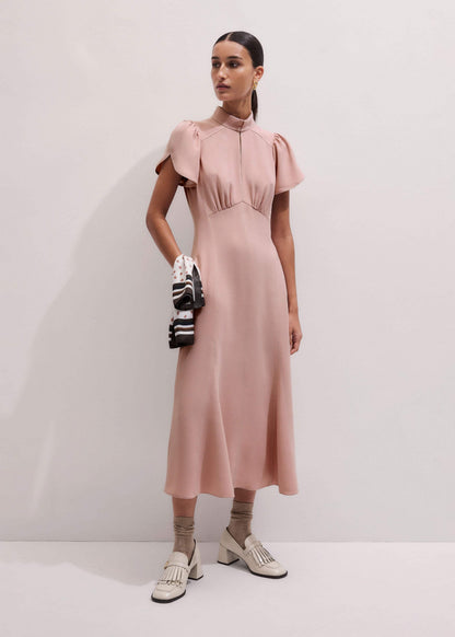 Smoke Pink Contrast Stitch Midi Dress | ME+EM