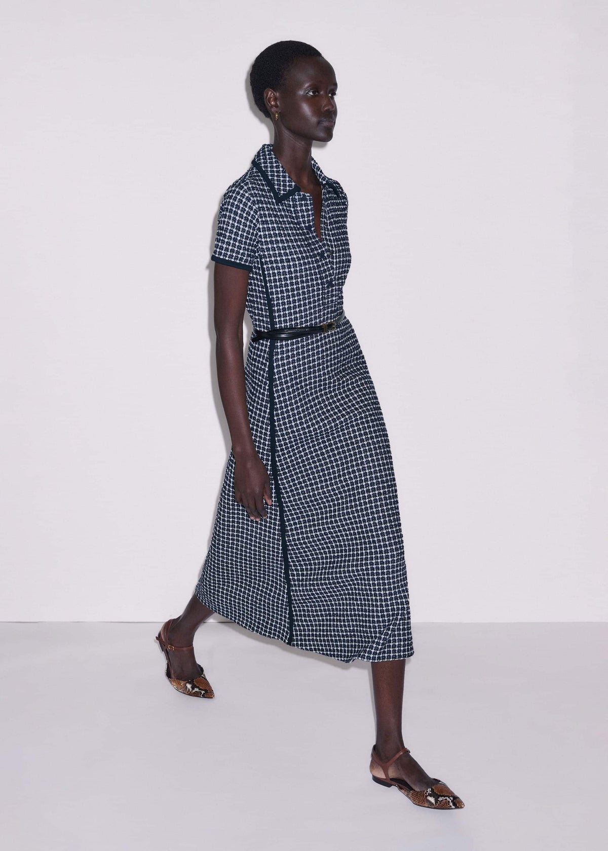Navy Textured Midi Dress + Belt | ME+EM
