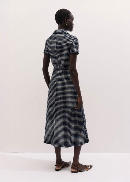 Navy Textured Midi Dress + Belt | ME+EM